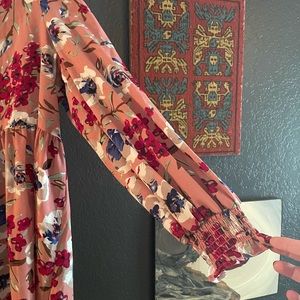 Pink Floral Long Sleeved High Neck Dress